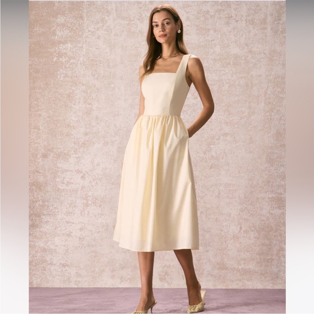 RIHOAS pleated butter yellow midi-dress